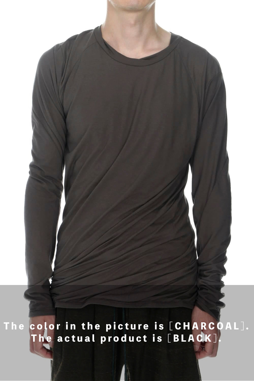 Strong Twist Light Cotton Jersey Twist Long Sleeve T-Shirt  Black