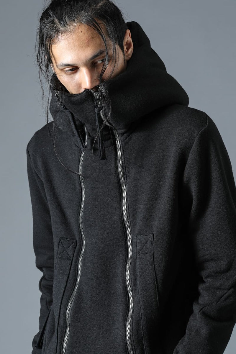 Wool Untwisted Yarn Fleece-Lined Double Zip Suspender Hooded Jacket Black