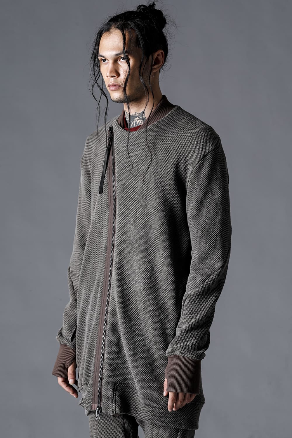 Low-Gauge Big Pique Long Bomber Blouson Charcoal