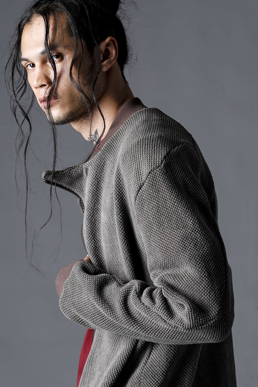 Low-Gauge Big Pique Long Bomber Blouson Charcoal