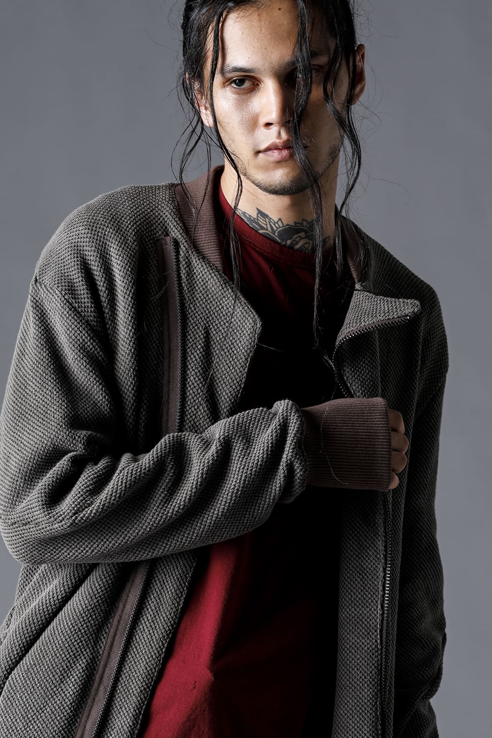 Low-Gauge Big Pique Long Bomber Blouson Charcoal