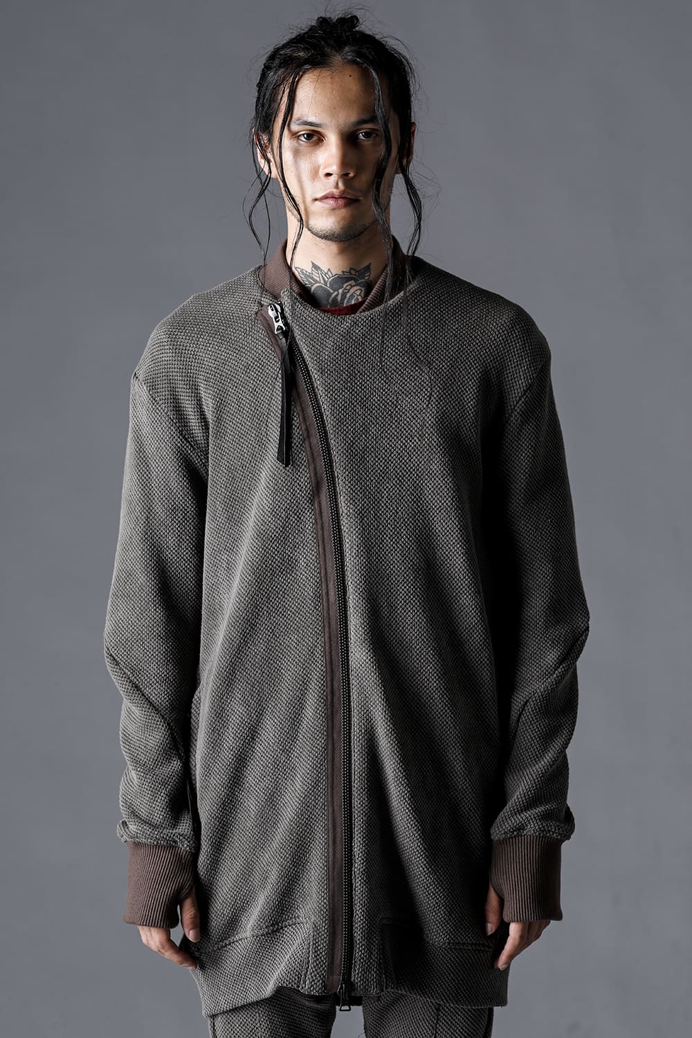 Low-Gauge Big Pique Long Bomber Blouson Charcoal