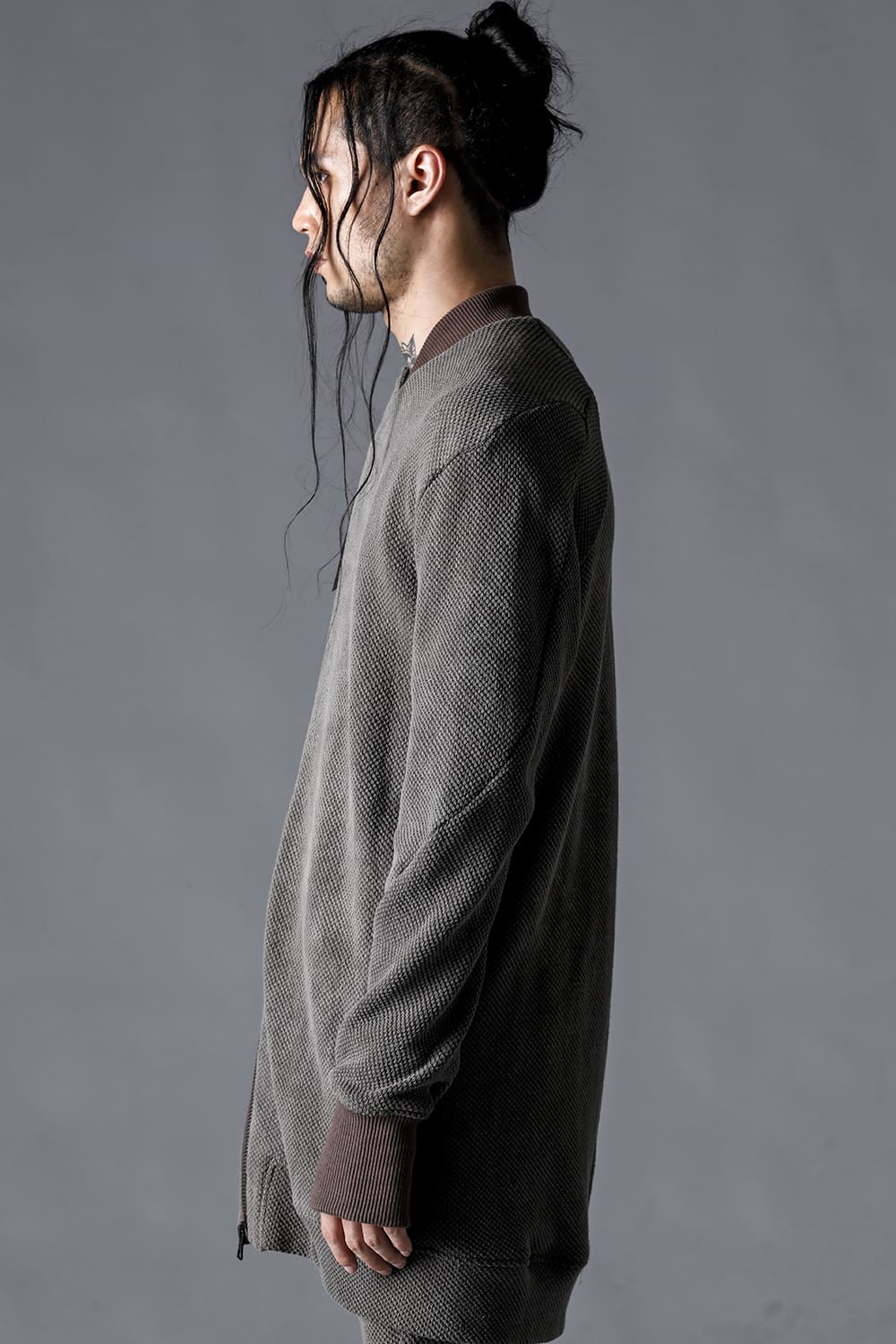 Low-Gauge Big Pique Long Bomber Blouson Black