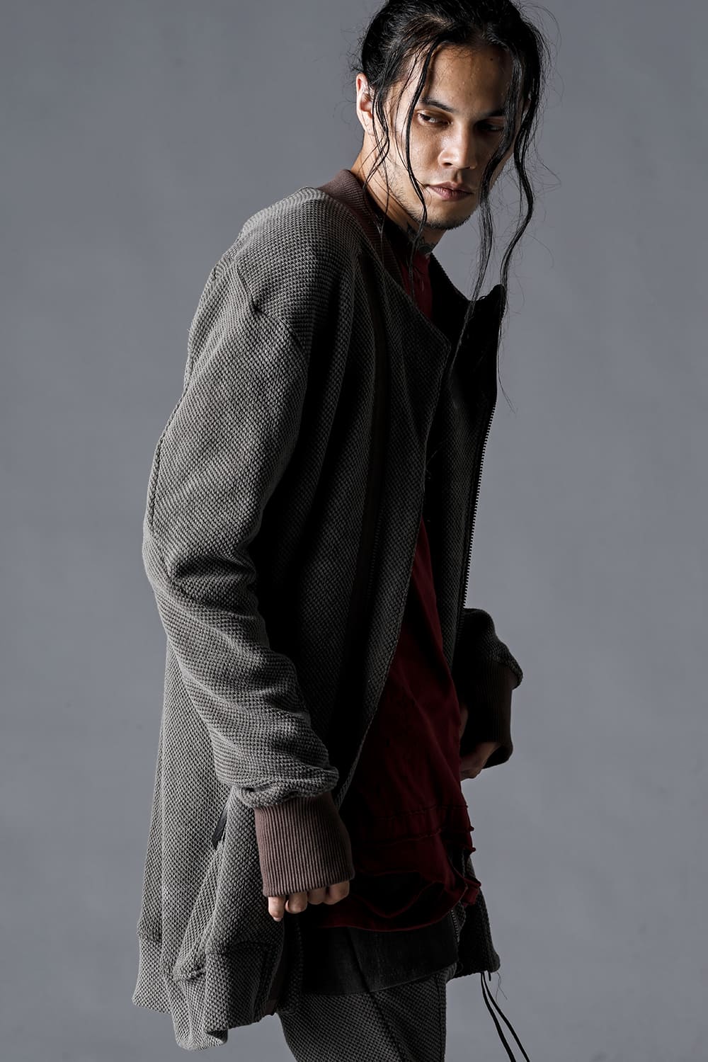 Low-Gauge Big Pique Long Bomber Blouson Charcoal