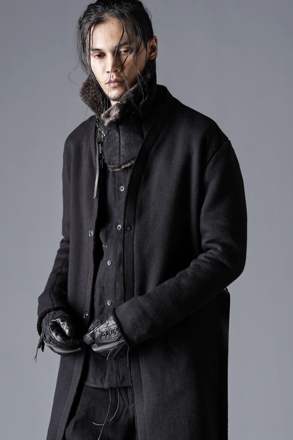 Mohair blend boa lined long cardigan