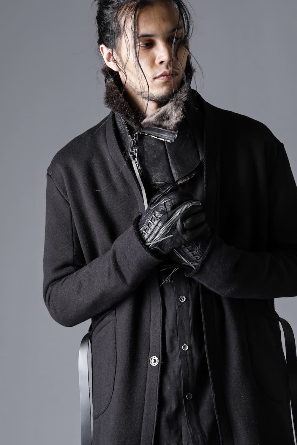 Mohair blend boa lined long cardigan