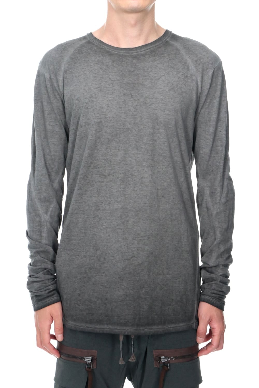 Gradation Cold Dyed Strong Twist Light Cotton Jersey Long Sleeve T-Shirt  Mud Brown