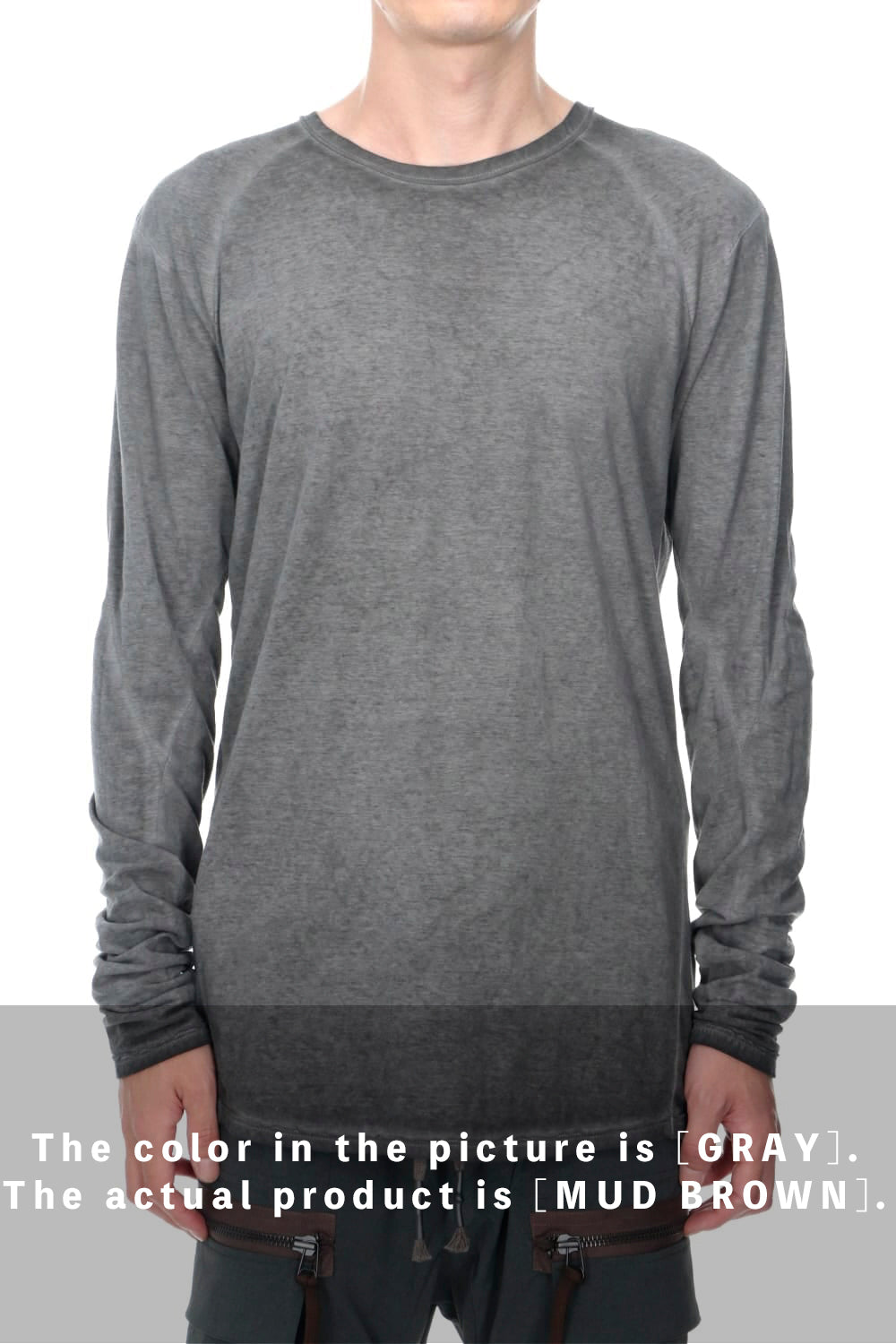 Gradation Cold Dyed Strong Twist Light Cotton Jersey Long Sleeve T-Shirt  Mud Brown