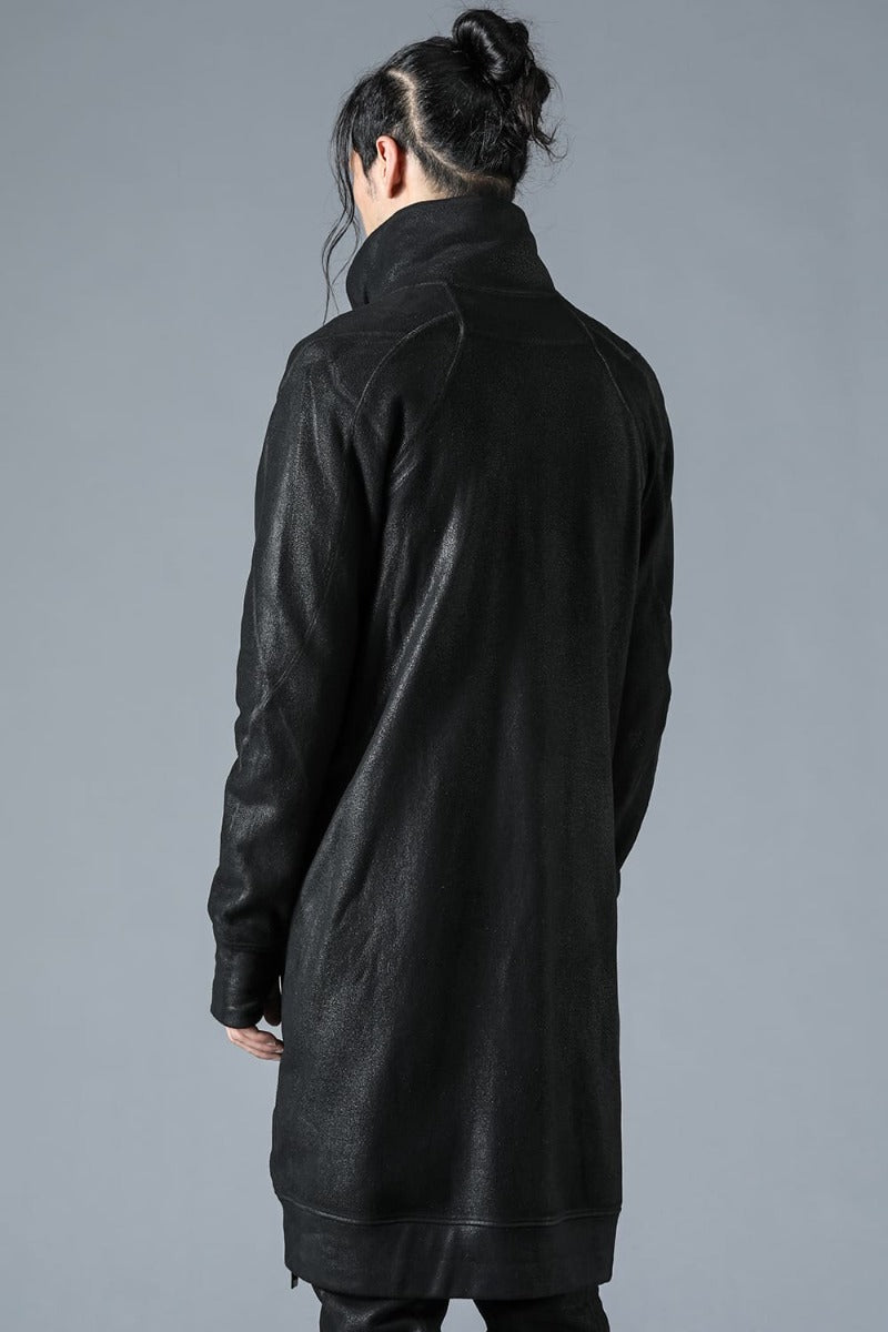 Untwisted Yarn Fleece-Lined Coated Long High Neck Jacket Black