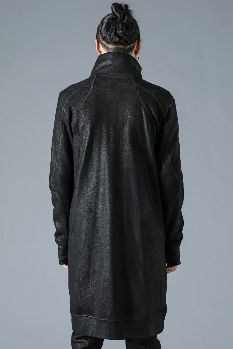 Untwisted Yarn Fleece-Lined Coated Long High Neck Jacket Black