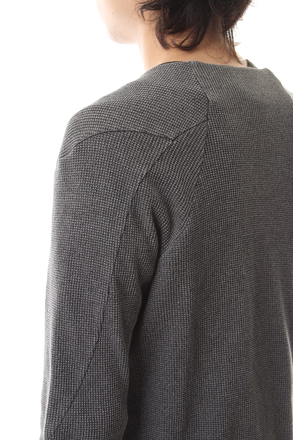 Sumi-dyed Japanese paper mixed waffle T-Cardigan