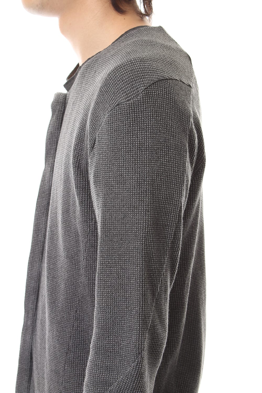 Sumi-dyed Japanese paper mixed waffle T-Cardigan