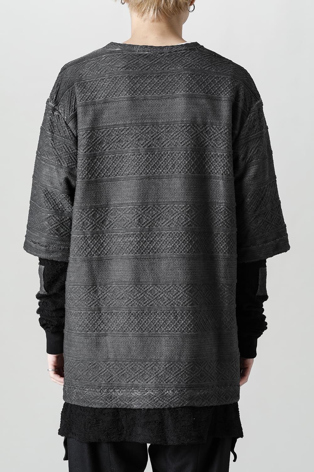 Cold-dye Jacquard Striped Layered T-Shirt Charcoal x Black