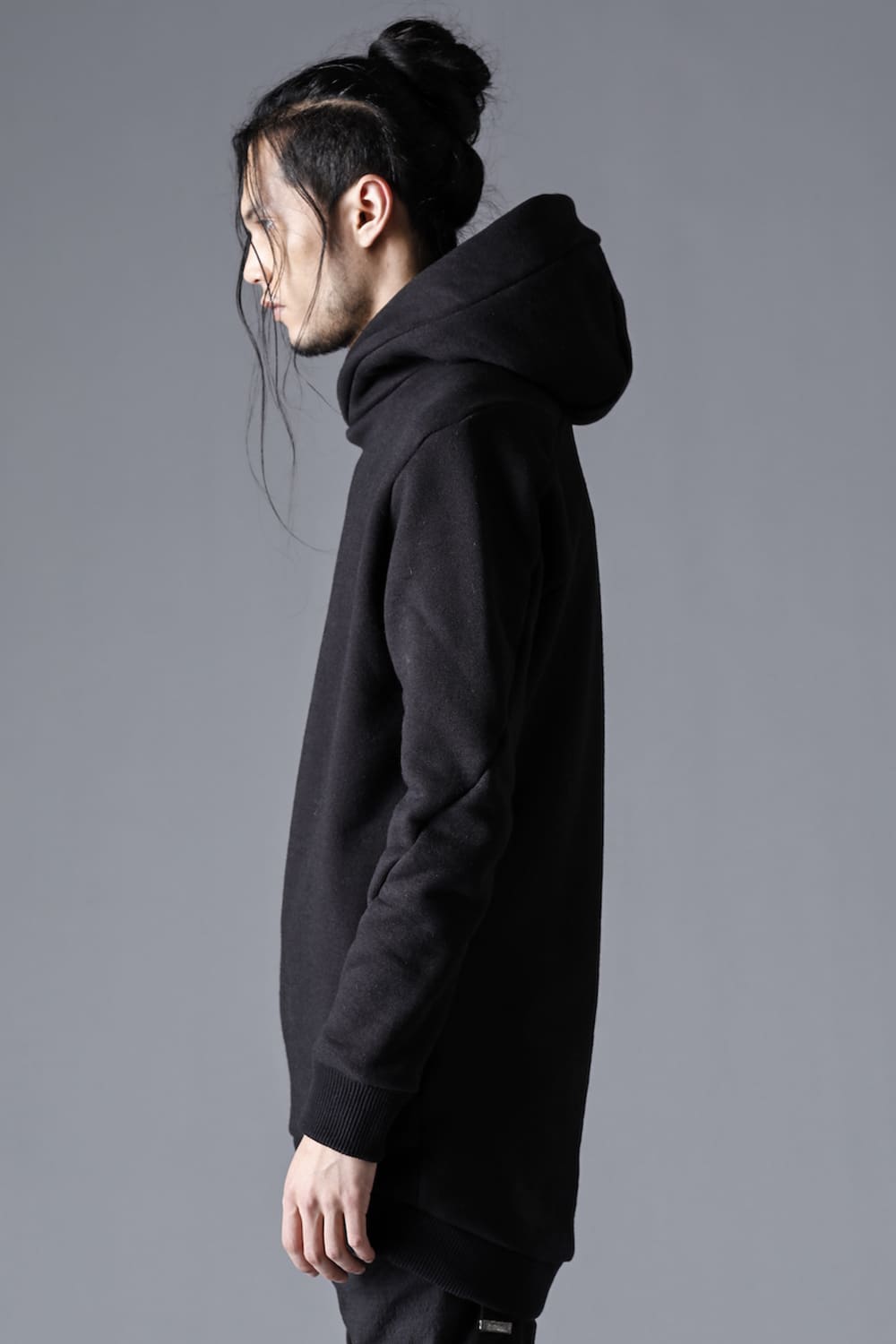 Mohair blend boa-lined long pullover hoodie