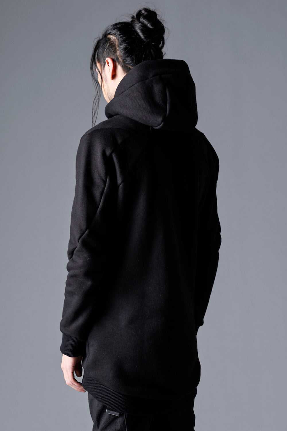 Mohair blend boa-lined long pullover hoodie