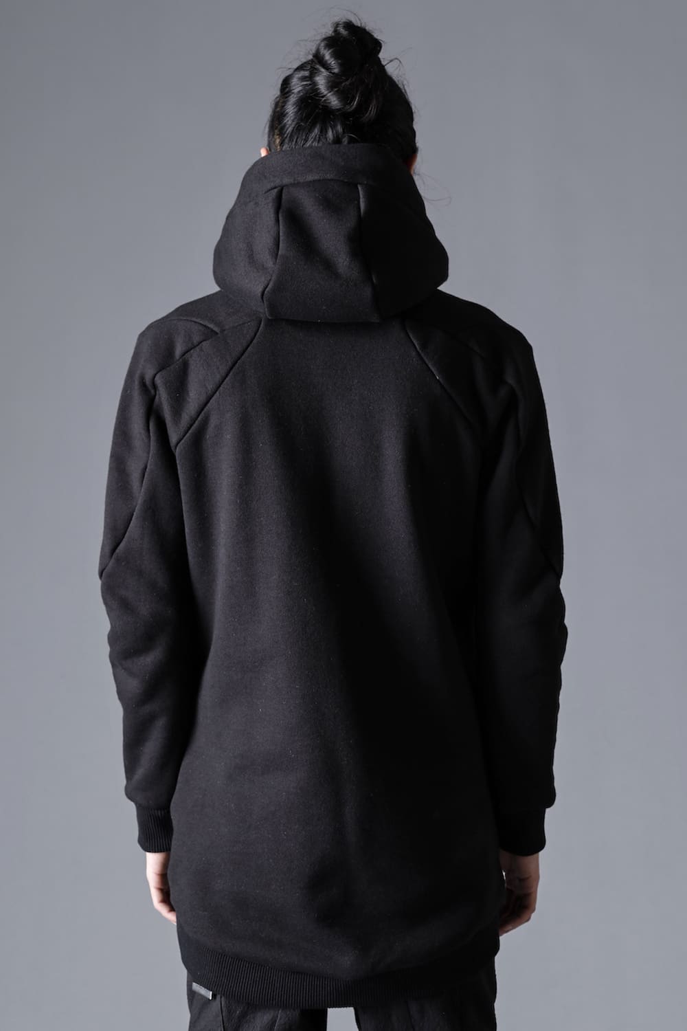 Mohair blend boa-lined long pullover hoodie