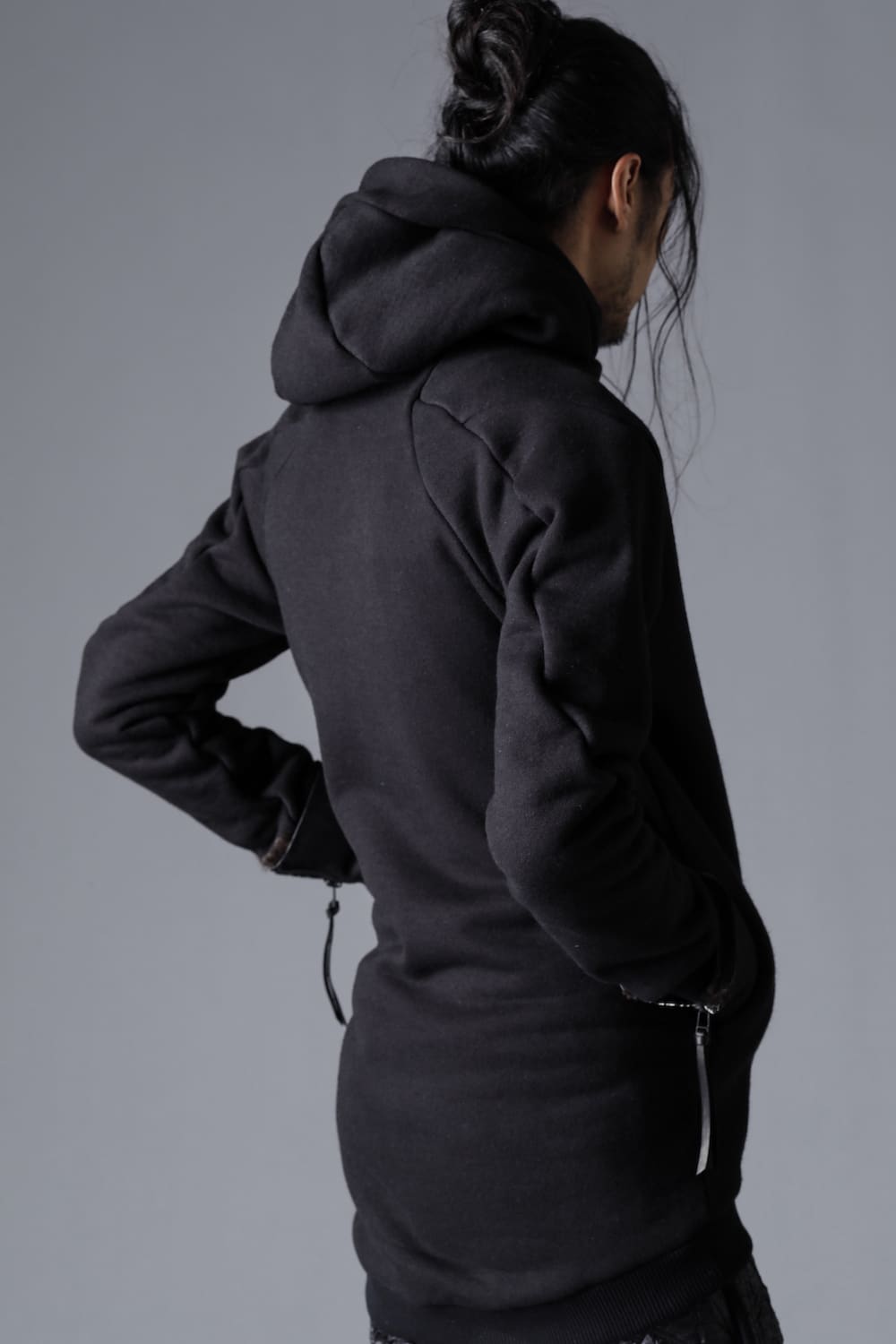 Mohair blend boa-lined long pullover hoodie