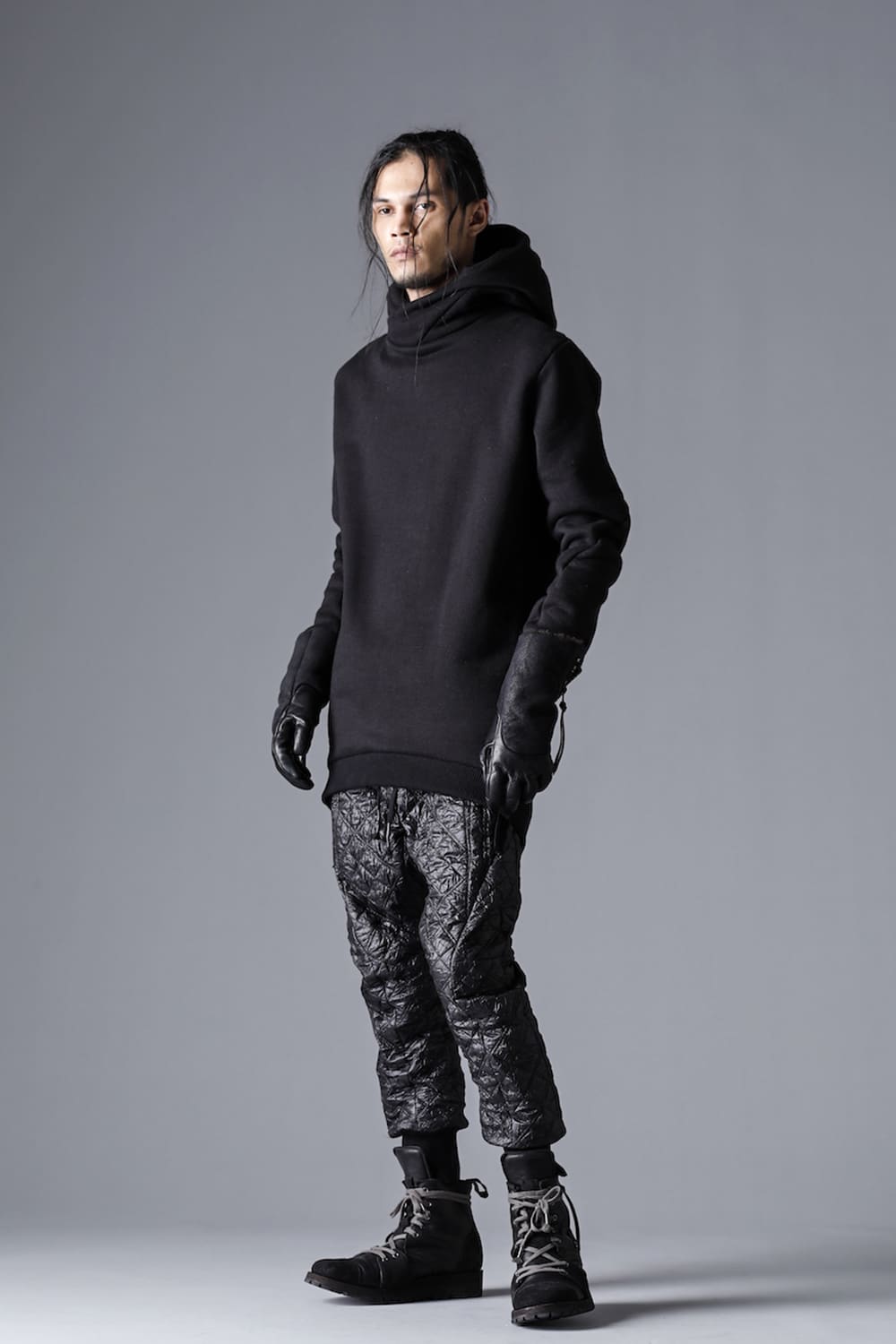 Mohair blend boa-lined long pullover hoodie
