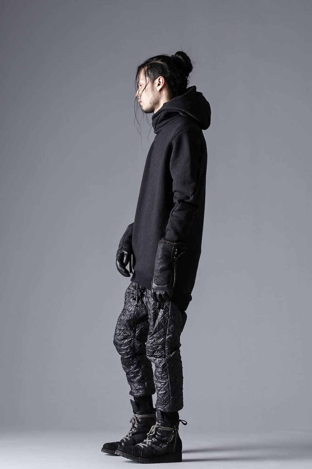 Mohair blend boa-lined long pullover hoodie