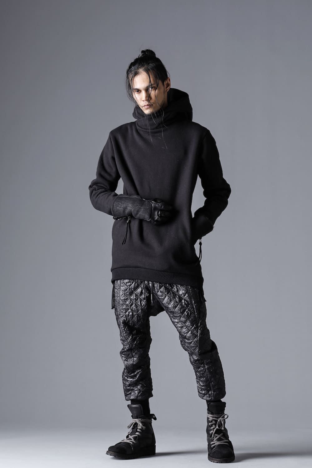Mohair blend boa-lined long pullover hoodie