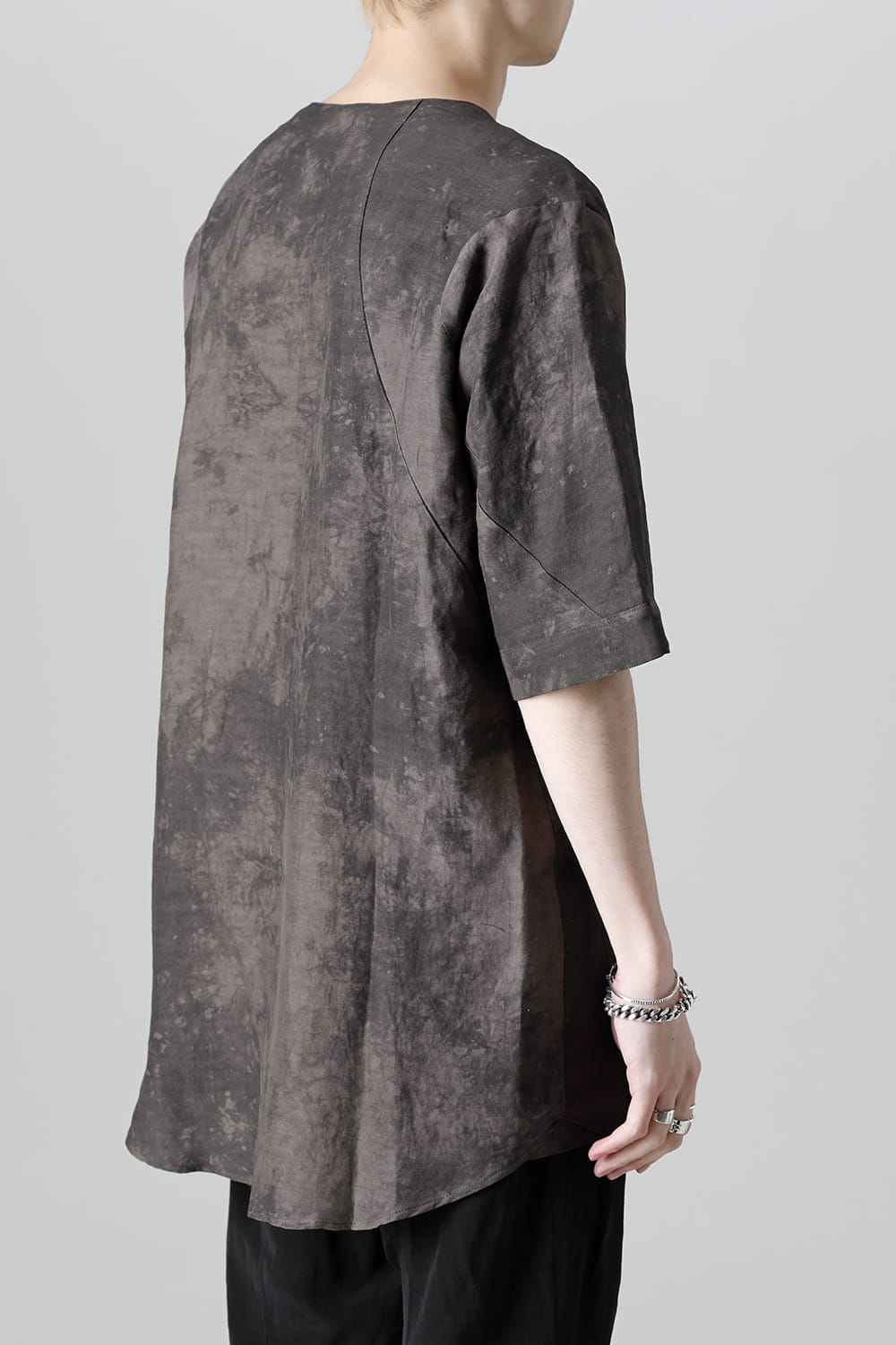 Uneven Dyed Rayon×Linen×Ramie Crew Neck Short Sleeves Pullover  Charcoal