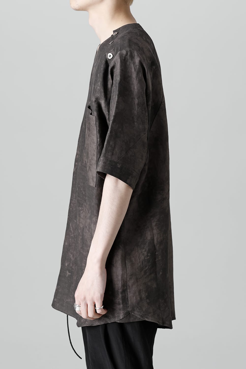 Uneven Dyed Rayon×Linen×Ramie Crew Neck Short Sleeves Pullover  Charcoal