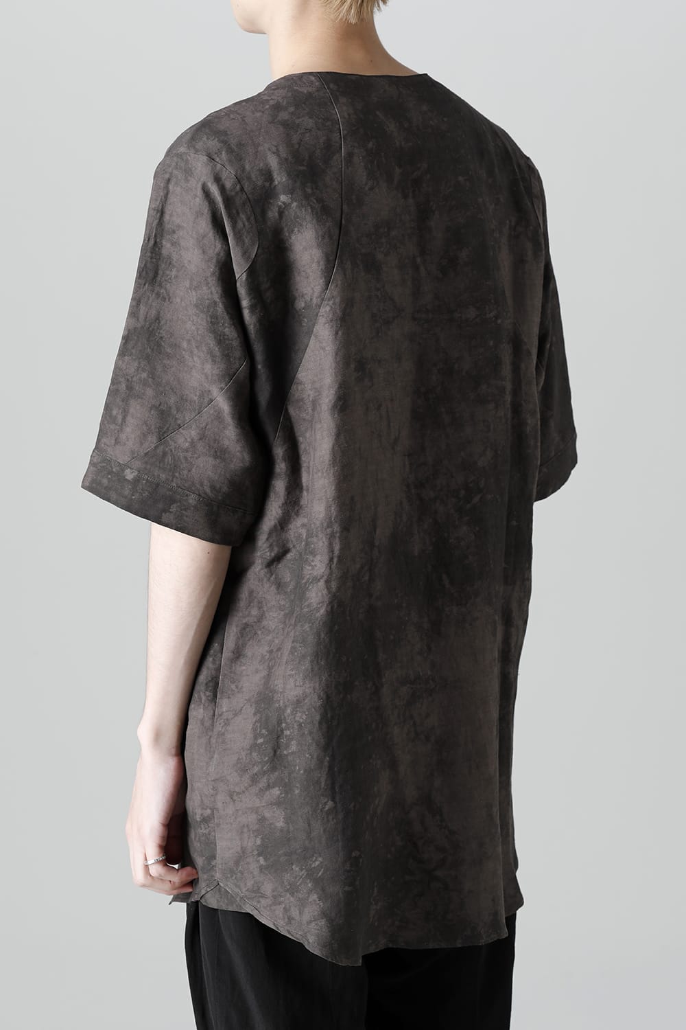 Uneven Dyed Rayon×Linen×Ramie Crew Neck Short Sleeves Pullover  Charcoal