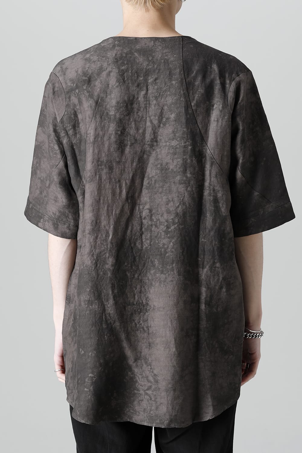 Uneven Dyed Rayon×Linen×Ramie Crew Neck Short Sleeves Pullover  Charcoal