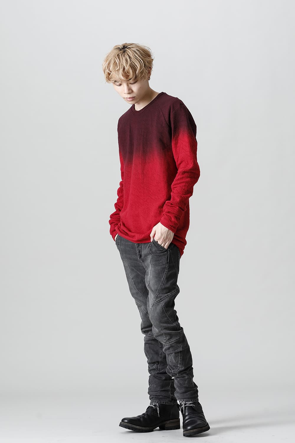 Wired Cotton x Wool Jersey Gradation Long Sleeve T-Shirt