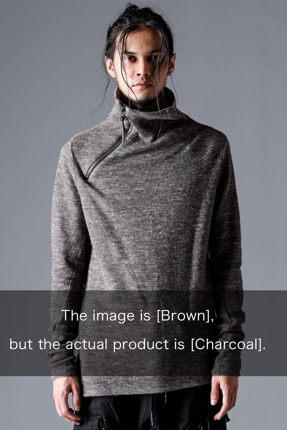 Shetland wool and linen bottleneck pullover  Charcoal