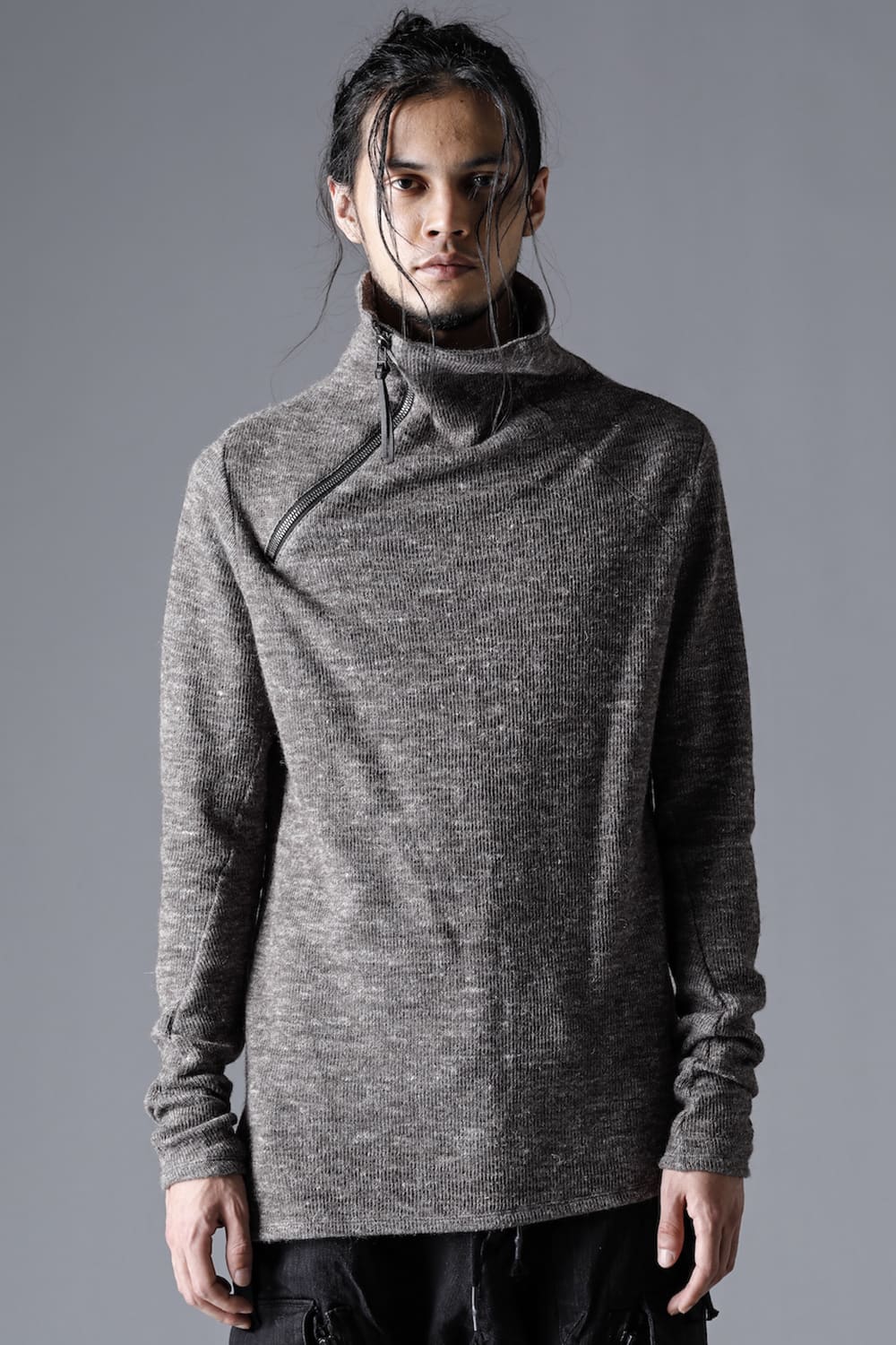 Shetland wool and linen bottleneck pullover  Charcoal