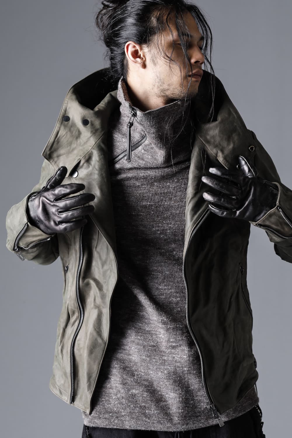 Shetland wool and linen bottleneck pullover  Charcoal