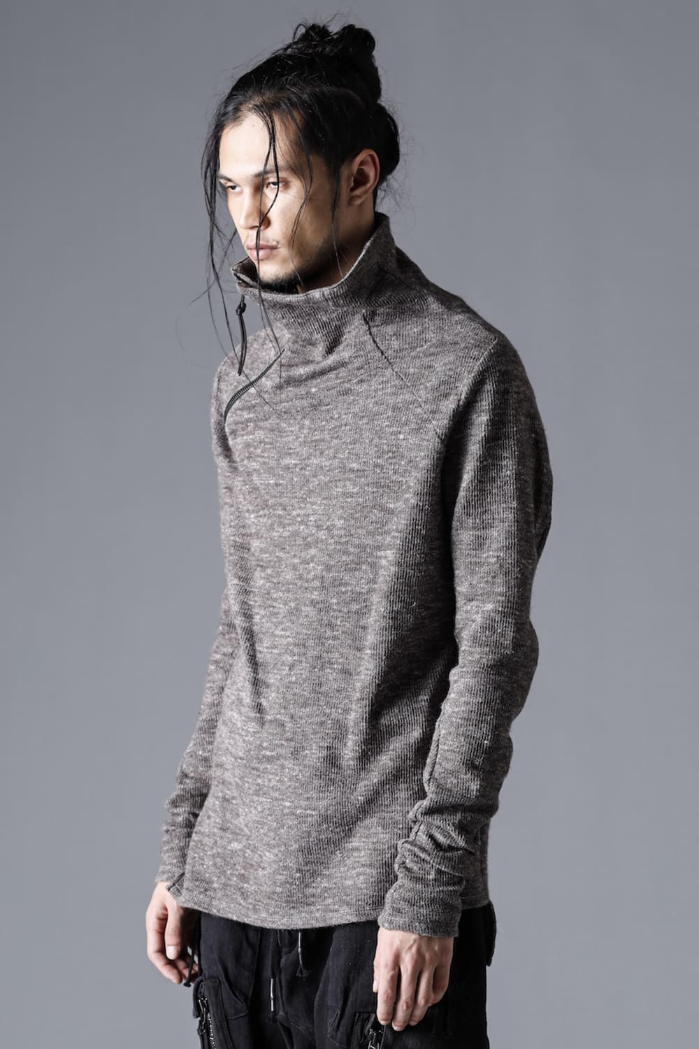 Shetland wool and linen bottleneck pullover  Charcoal