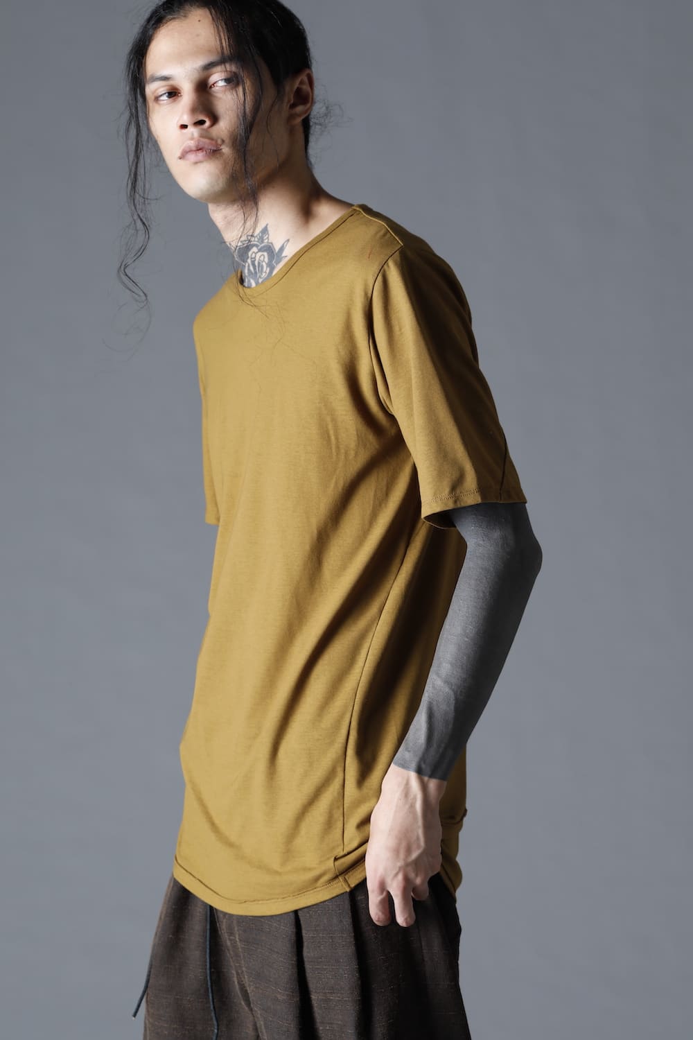 Strong Twist Light Cotton Jersey Short Sleeve T-Shirt  Mustard