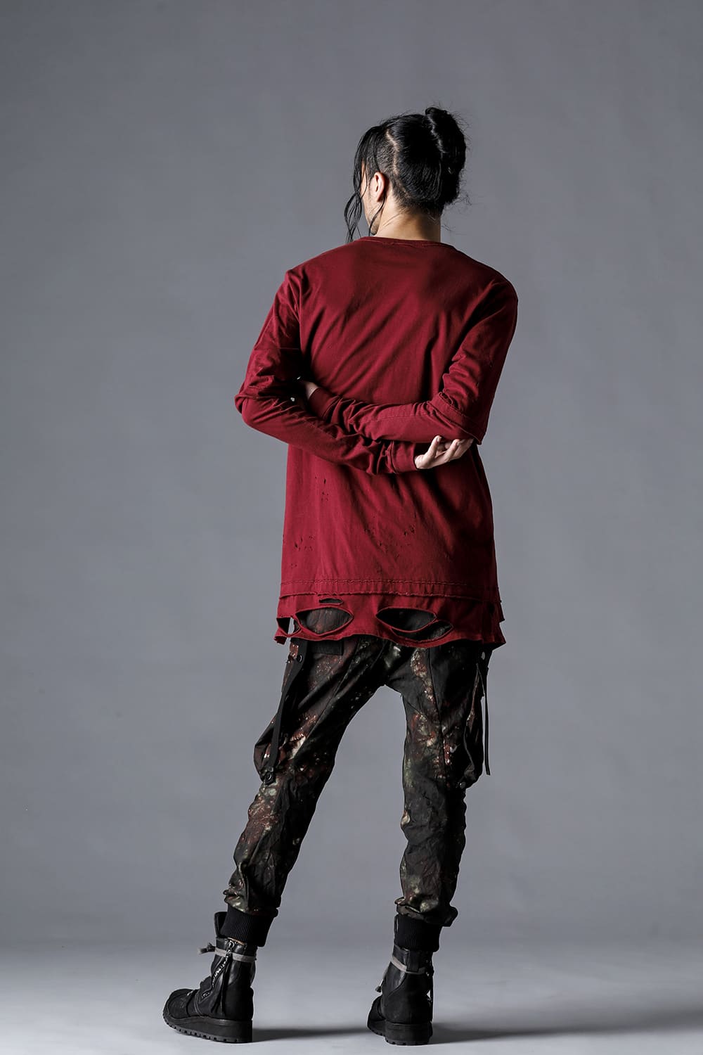 30/- Soft Cotton Jersey Damaged Layered T-Shirt Wine