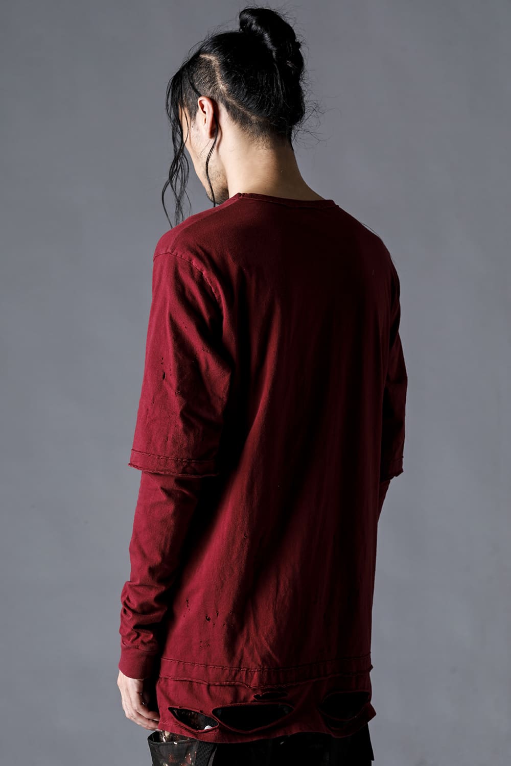 30/- Soft Cotton Jersey Damaged Layered T-Shirt Wine