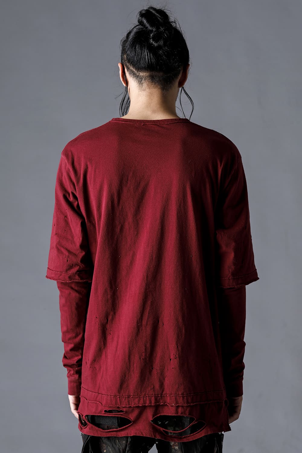 30/- Soft Cotton Jersey Damaged Layered T-Shirt Wine