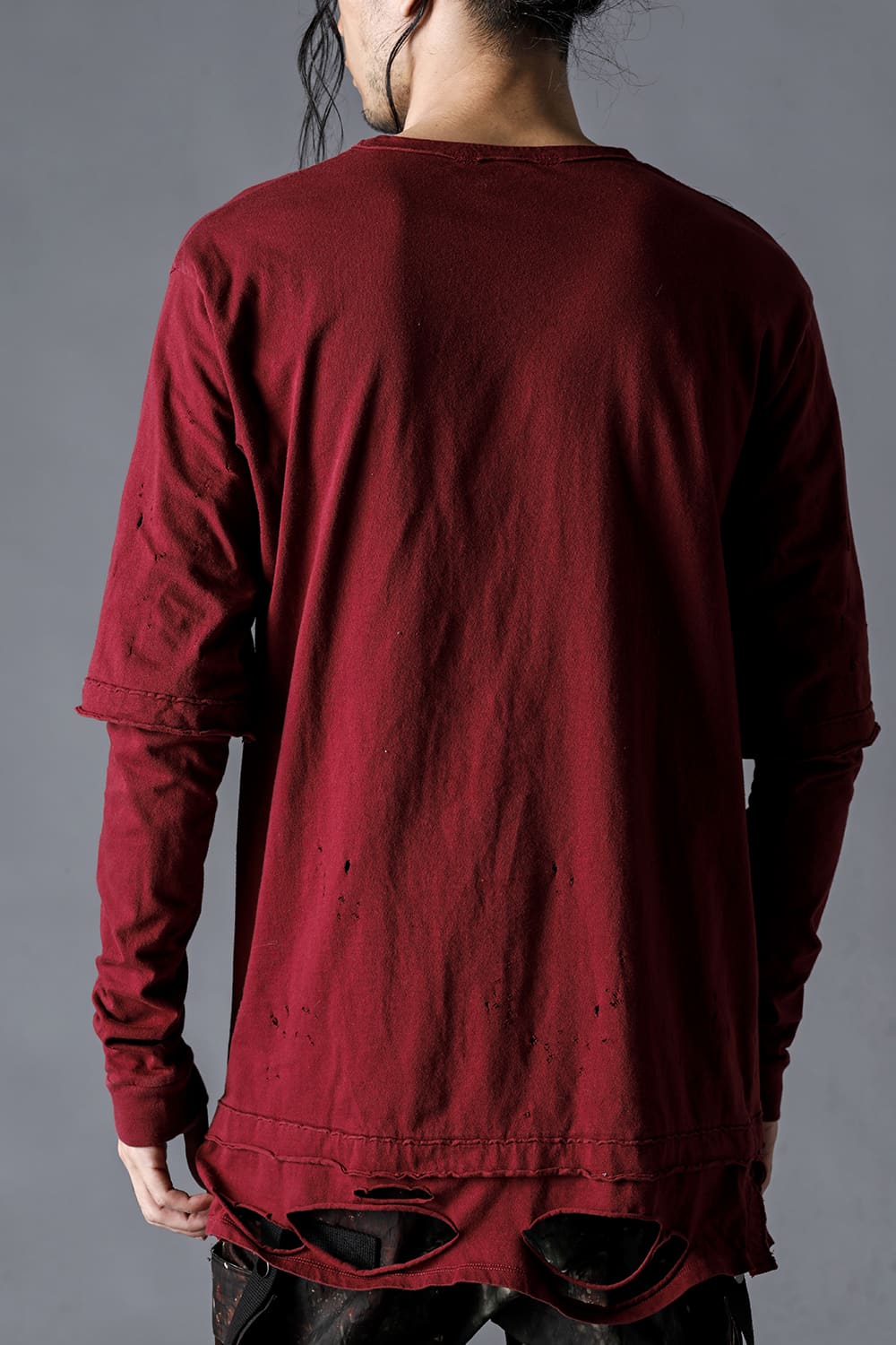 30/- Soft Cotton Jersey Damaged Layered T-Shirt Wine