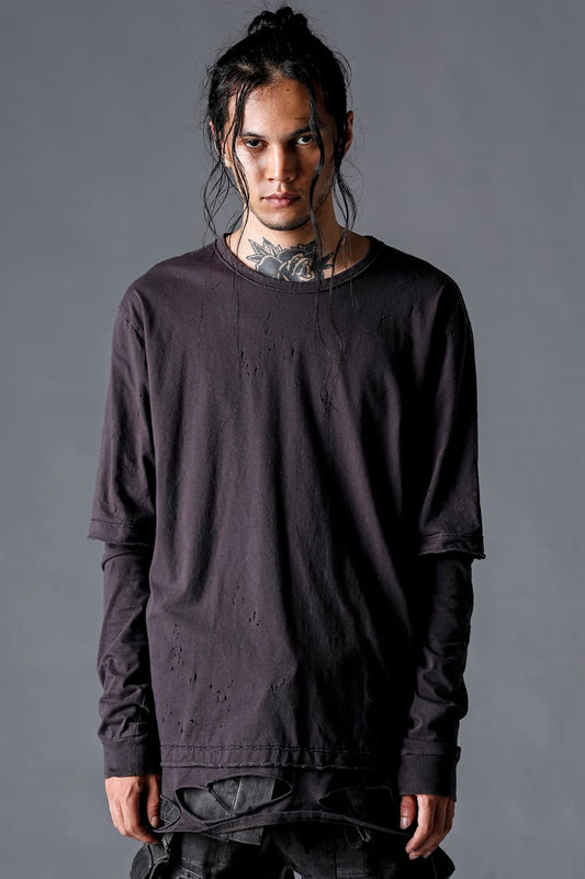 30/- Soft Cotton Jersey Damaged Layered T-Shirt Charcoal