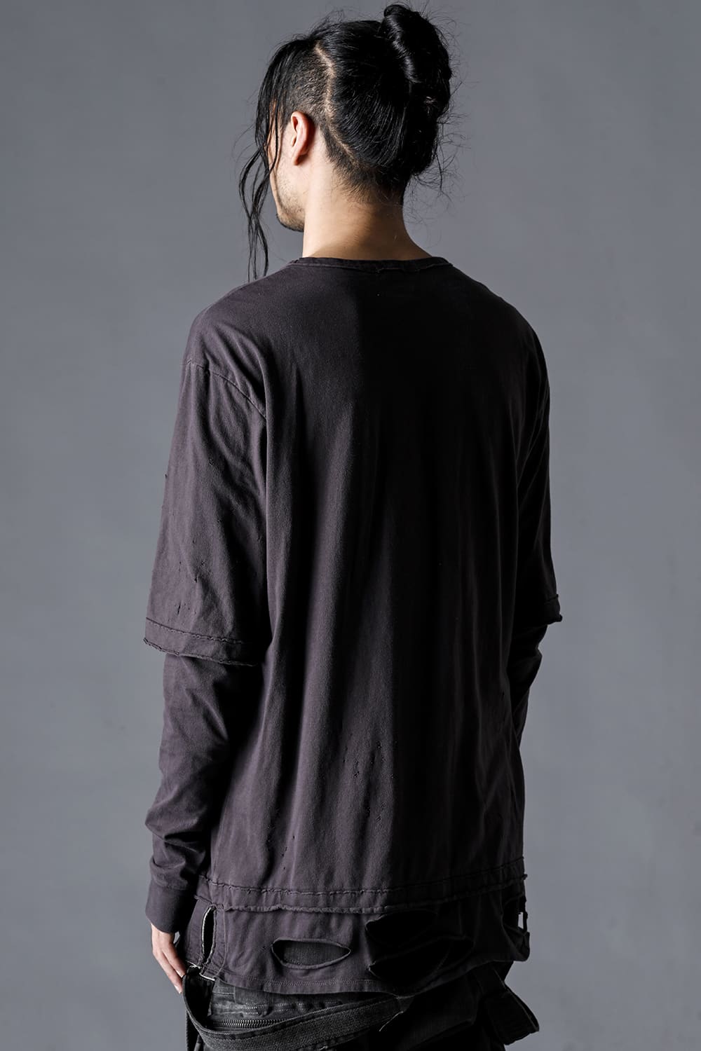 30/- Soft Cotton Jersey Damaged Layered T-Shirt Charcoal