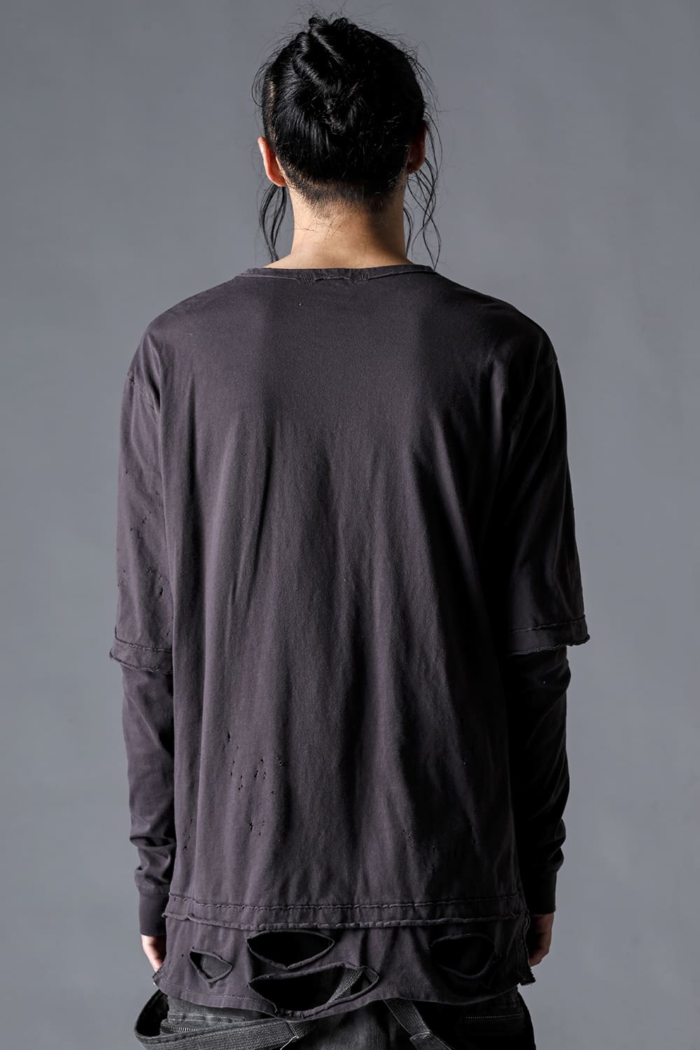 30/- Soft Cotton Jersey Damaged Layered T-Shirt Charcoal