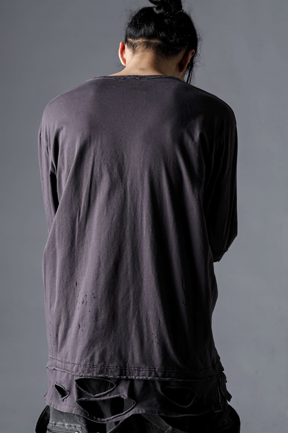 30/- Soft Cotton Jersey Damaged Layered T-Shirt Charcoal