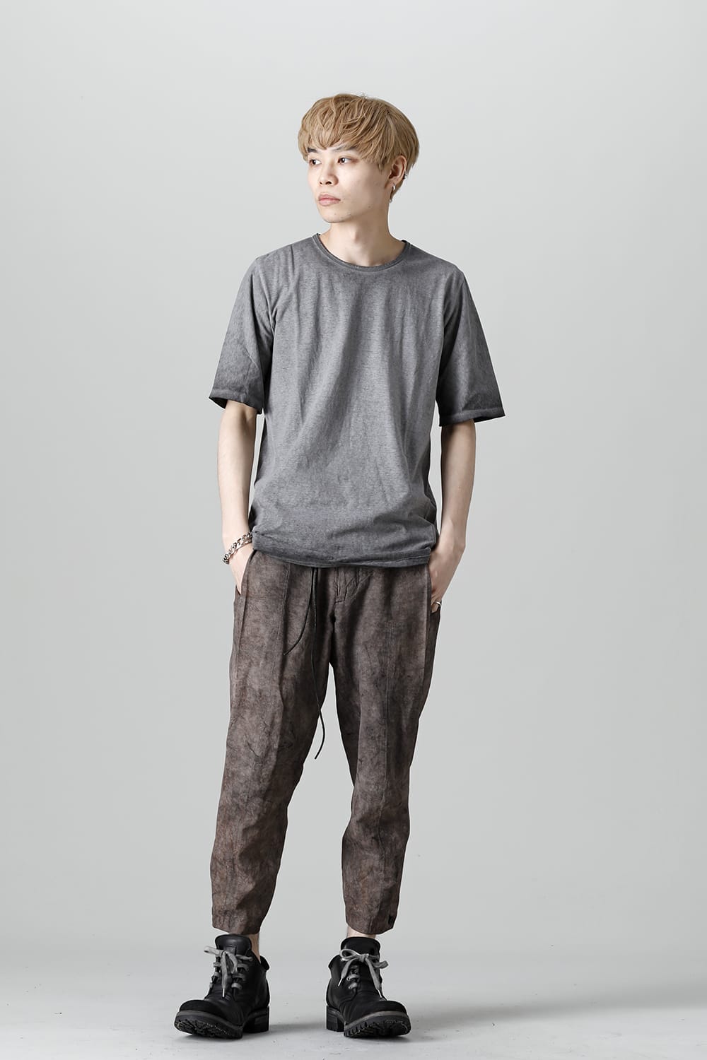 Gradation Cold Dyed Strong Twist Light Cotton Jersey Short Sleeve T-Shirt  Gray