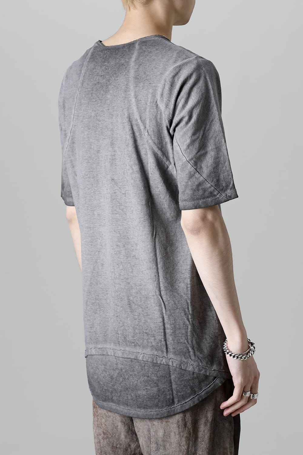 Gradation Cold Dyed Strong Twist Light Cotton Jersey Short Sleeve T-Shirt  Gray