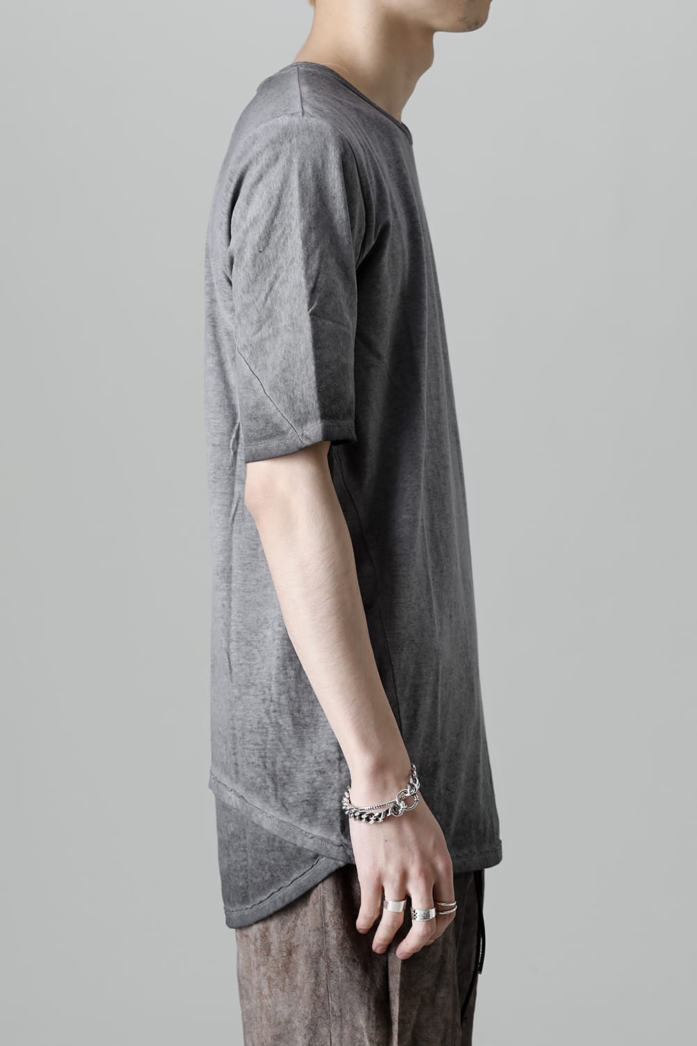 Gradation Cold Dyed Strong Twist Light Cotton Jersey Short Sleeve T-Shirt  Gray