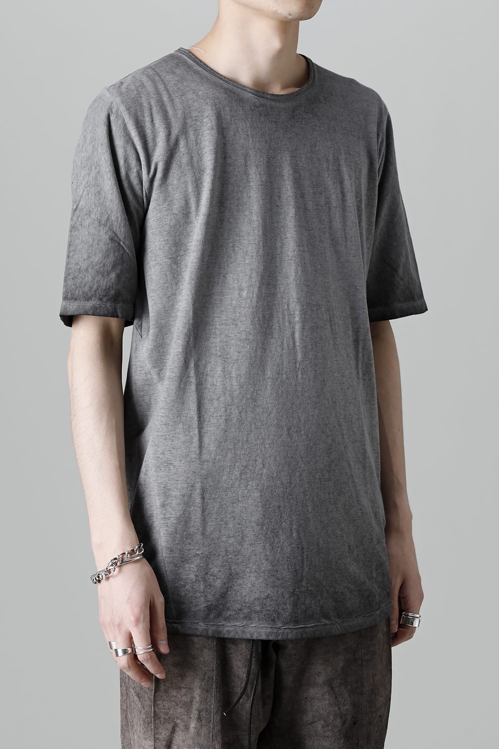 Gradation Cold Dyed Strong Twist Light Cotton Jersey Short Sleeve T-Shirt  Gray