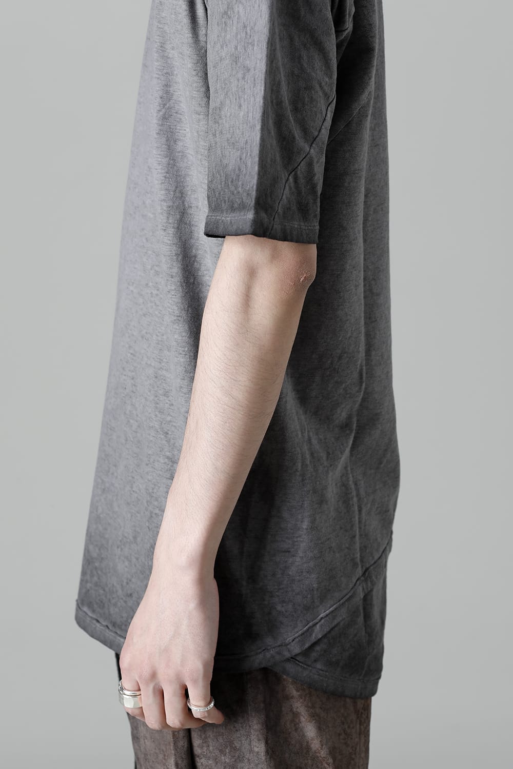 Gradation Cold Dyed Strong Twist Light Cotton Jersey Short Sleeve T-Shirt  Gray