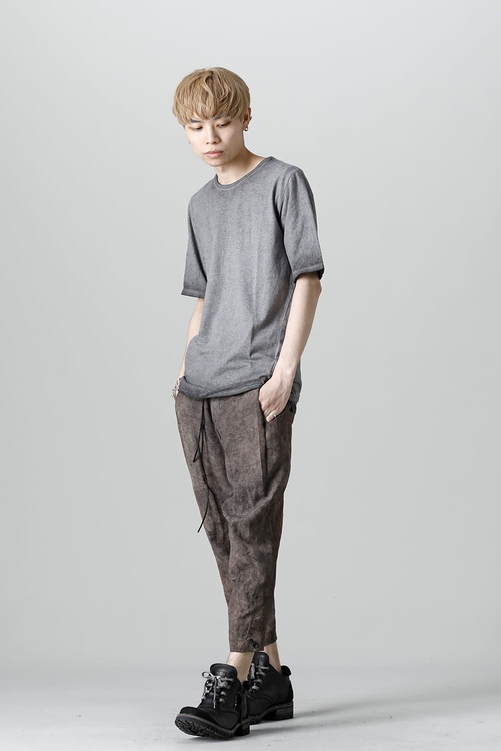 Gradation Cold Dyed Strong Twist Light Cotton Jersey Short Sleeve T-Shirt  Gray