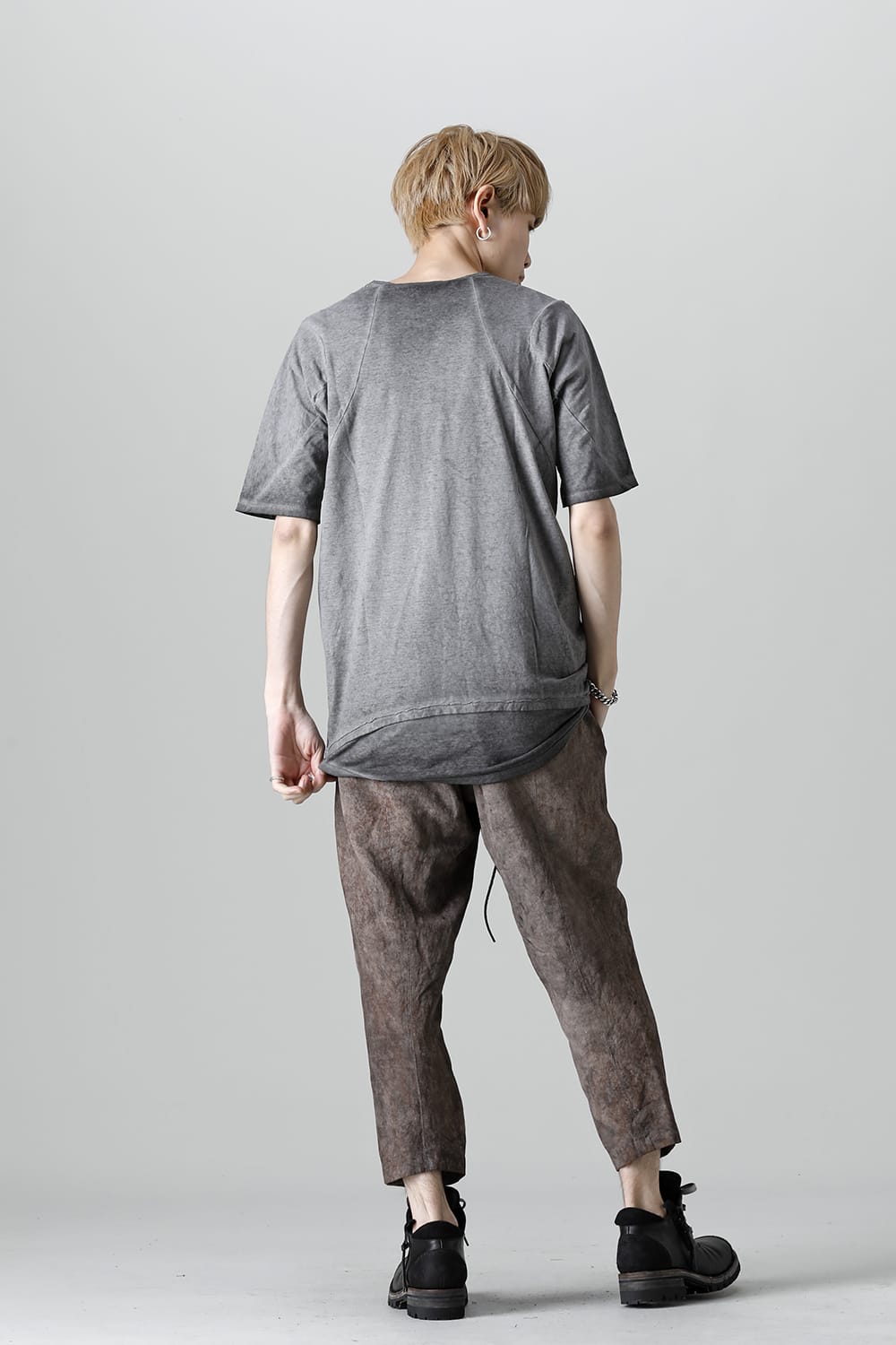 Gradation Cold Dyed Strong Twist Light Cotton Jersey Short Sleeve T-Shirt  Gray