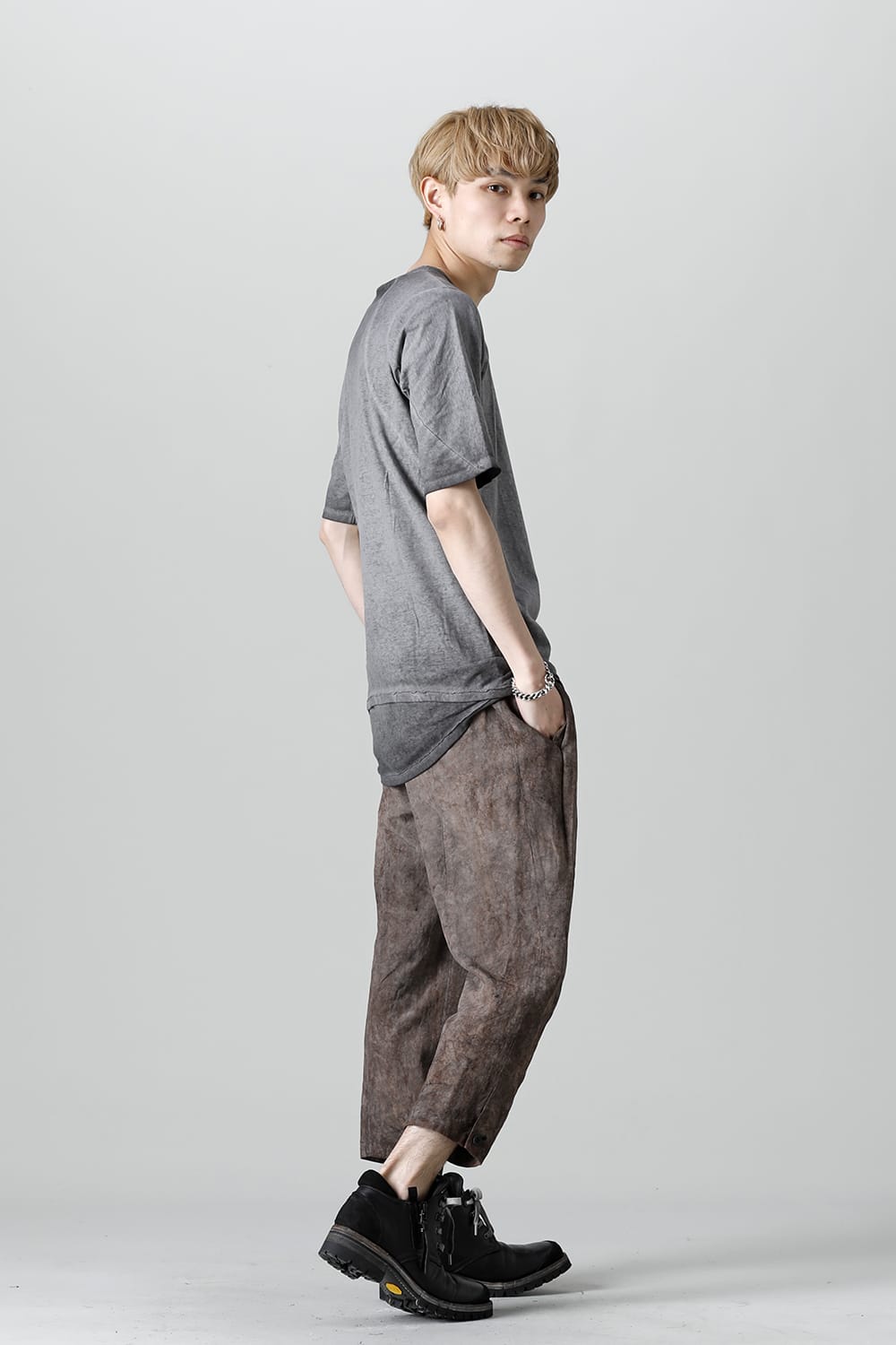 Gradation Cold Dyed Strong Twist Light Cotton Jersey Short Sleeve T-Shirt  Gray